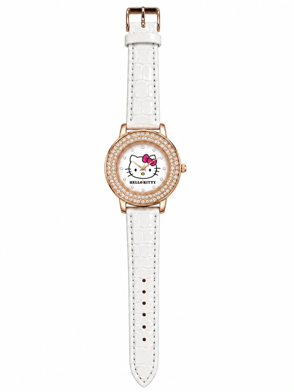 Hello Kitty Rhinestone Watch Rose Gold Face Faux Leather Strap.NWT